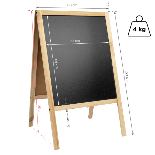 Kahepoolne puidust A-tahvel, 60x100cm – naturaalne - Image 4